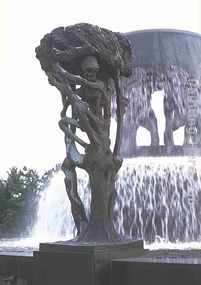 Tree with Death painting - Gustav Vigeland Tree with Death art painting